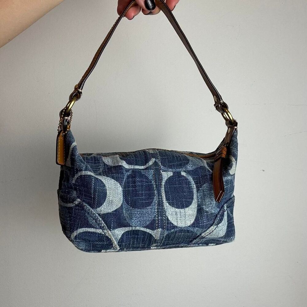 Coach Vintage Y2K Blue Denim and Leather Carly Shoulder Mini Bag RARE FIND